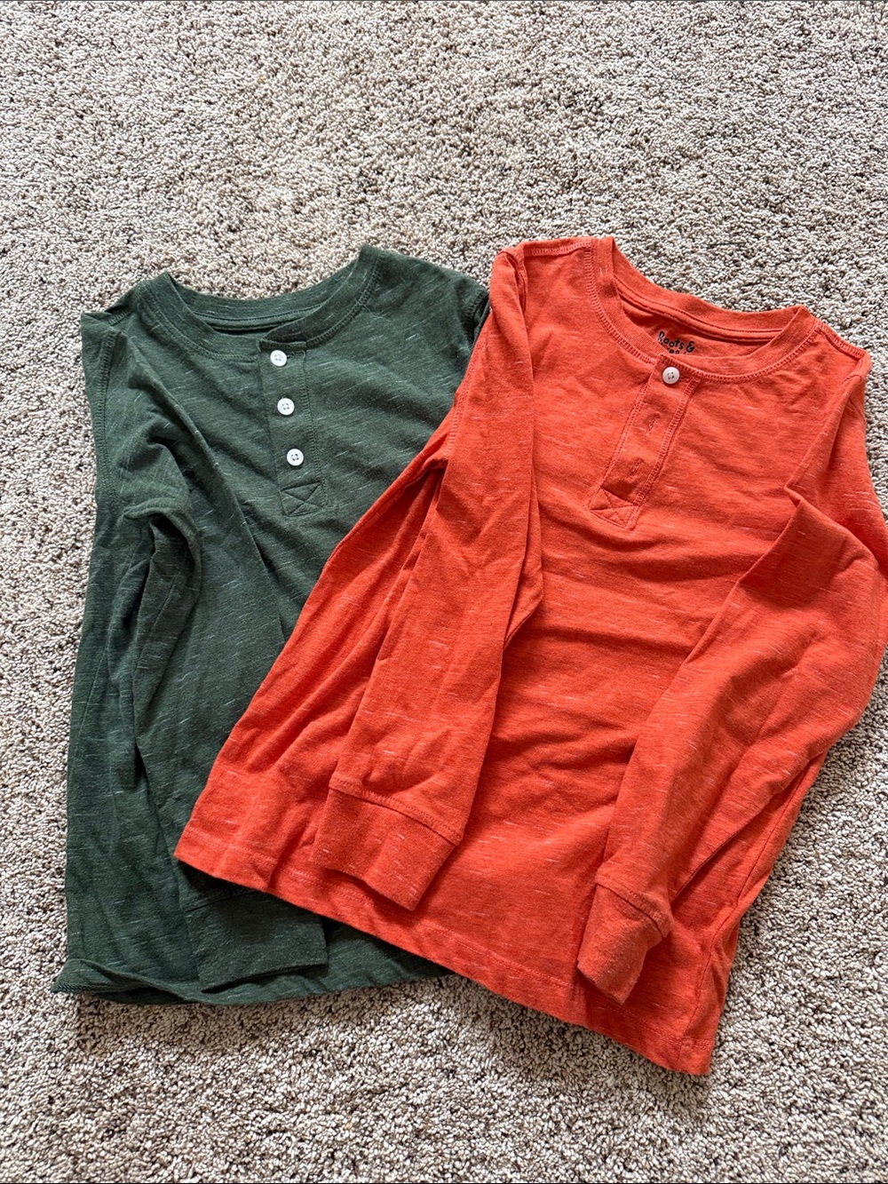 Roots Kids Long Sleeve Henley Shirt Duo - Forest Green & Rust Orange